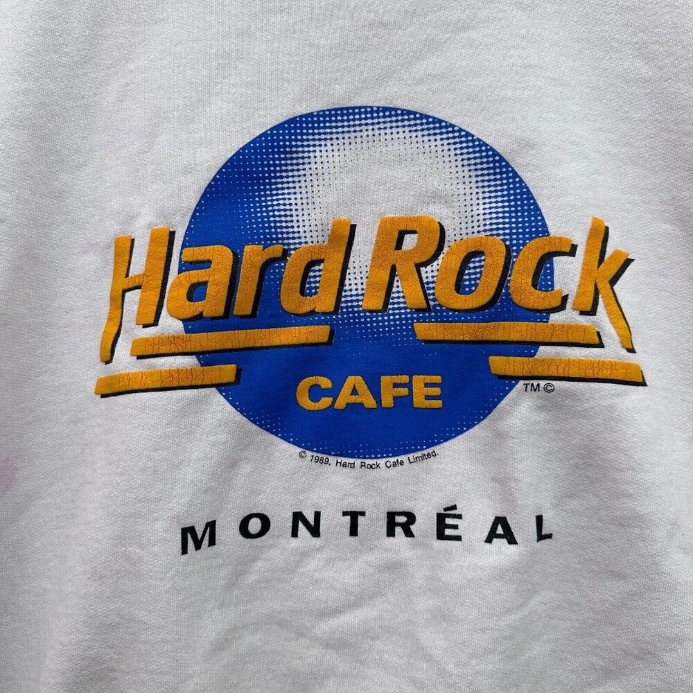Vintage Hard Rock Cafe Sweatshirt Mens M White Montreal Canada Pullover 80s - Picture 7 of 12